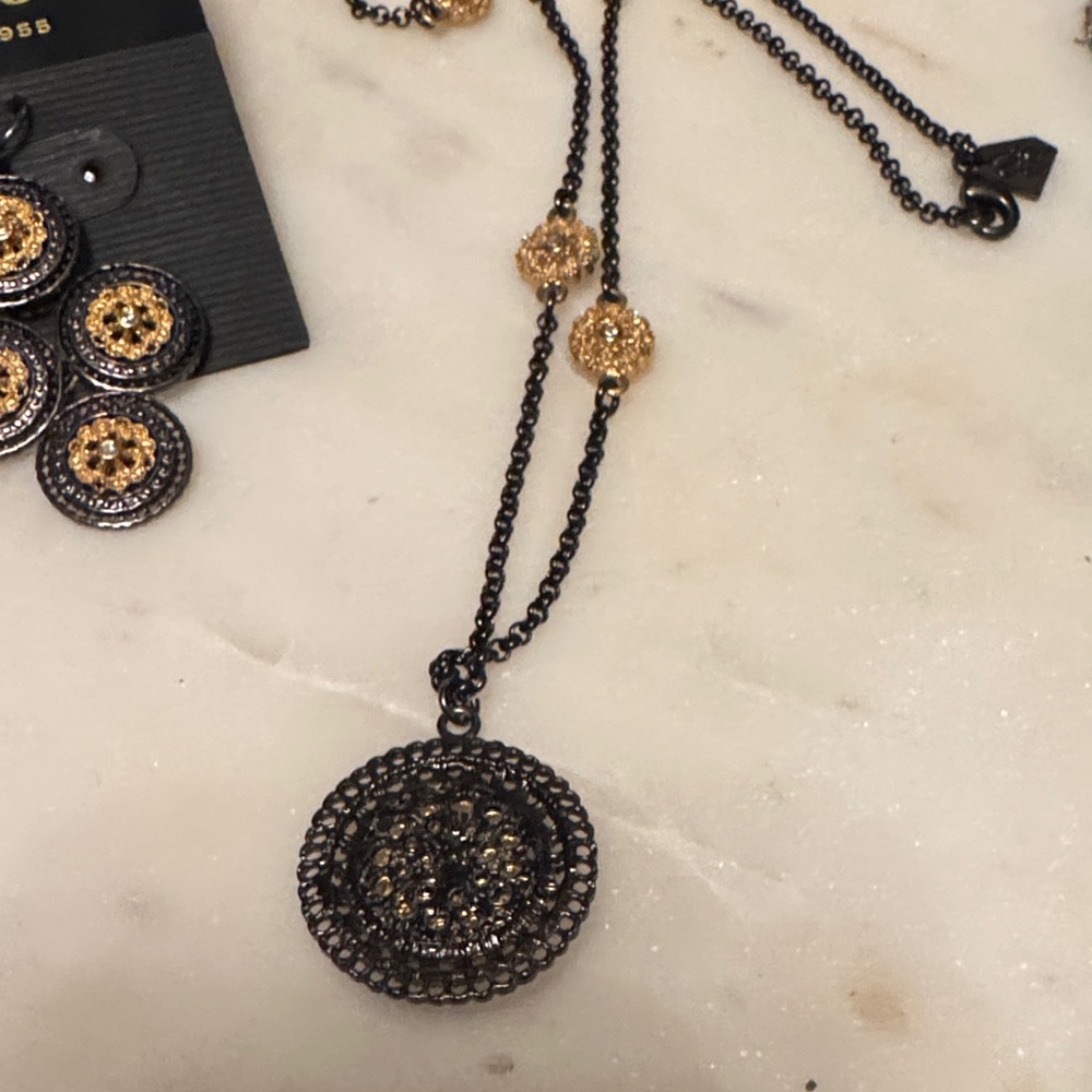Park Lane Gold and Black Medallion Necklace & Earrings Set - Picture 4 of 8